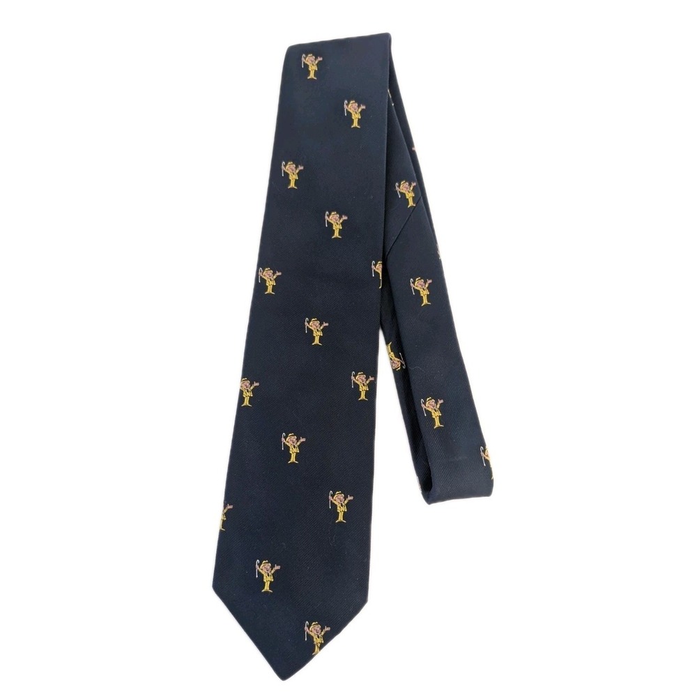 The President Men's Tie Navy Blue Yellow Print Silk Blend Novelty Preppy Necktie